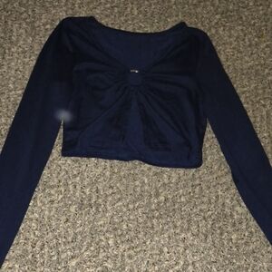 Blue Ruched Open Front Crop Blouse